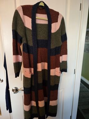 torrid Long Striped Open-Front Cardigan in Pink, Olive, Rust, Navy